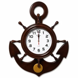 Reloj de Pared Ancla con Péndulo 60 cm – PacciniWood, Elegante, Decorativo y Marino