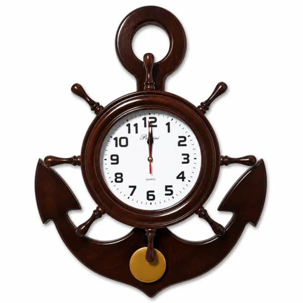 Reloj de Pared Ancla con Péndulo 60 cm – PacciniWood, Elegante, Decorativo y Marino