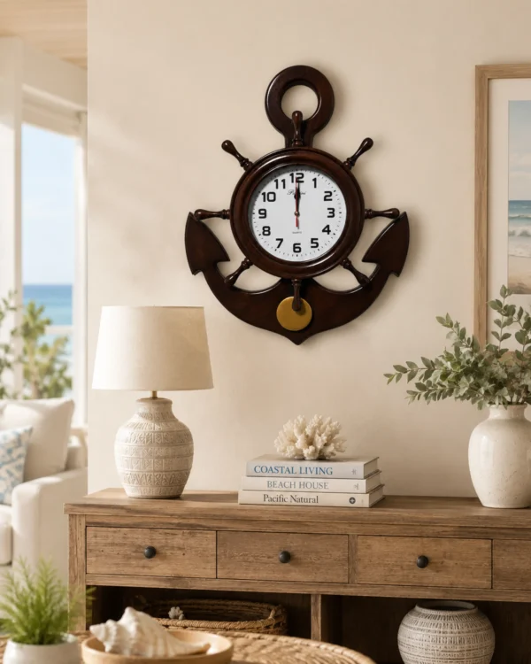 Reloj de Pared Ancla con Péndulo 60 cm – PacciniWood, Elegante, Decorativo y Marino