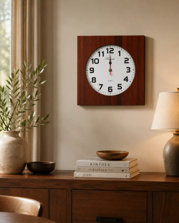 Reloj de Madera Sólido 30 cm Cuadrado – Elegante, Resistente y Decorativo