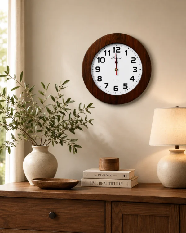 Reloj de Madera Sólido 30 cm Redondo – Elegante, Resistente y Decorativo