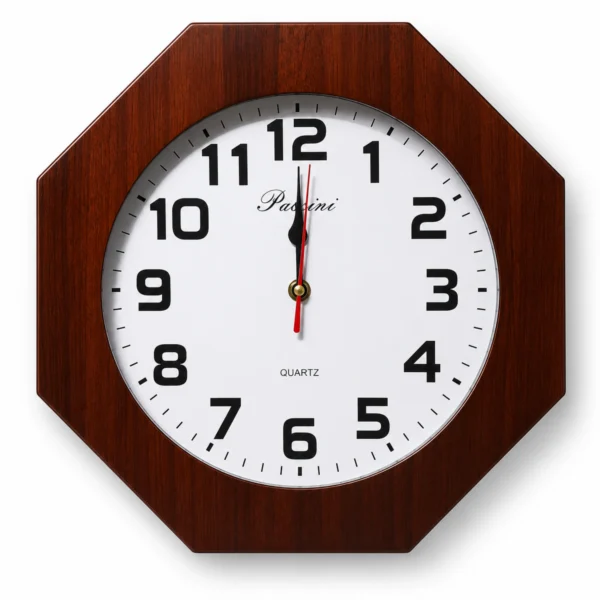 Reloj de Madera Sólido 30 cm en Forma de Octágono – Elegante, Resistente y Decorativo