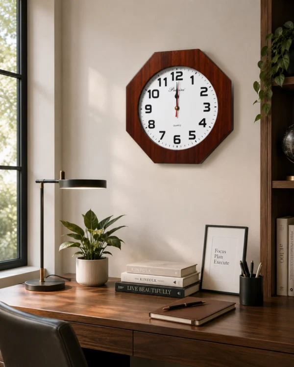 Reloj de Madera Sólido 30 cm en Forma de Octágono – Elegante, Resistente y Decorativo