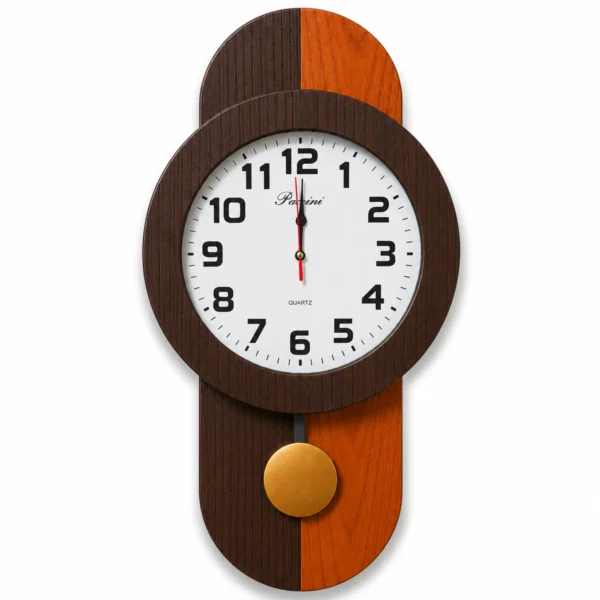 Reloj de Pared Bicolor de Madera con Péndulo Clásico