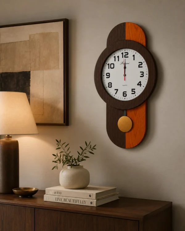 Reloj de Pared Bicolor de Madera con Péndulo Clásico