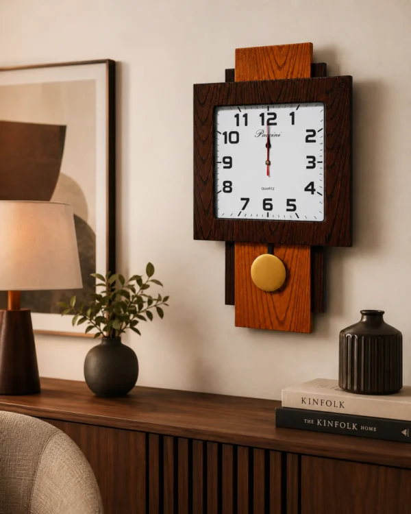 Reloj de Pared Cuadrado Bicolor con Péndulo Clásico