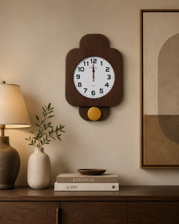 Reloj de Pared Cuadrado con Péndulo PACCINIWOOD – Vintage Nogal