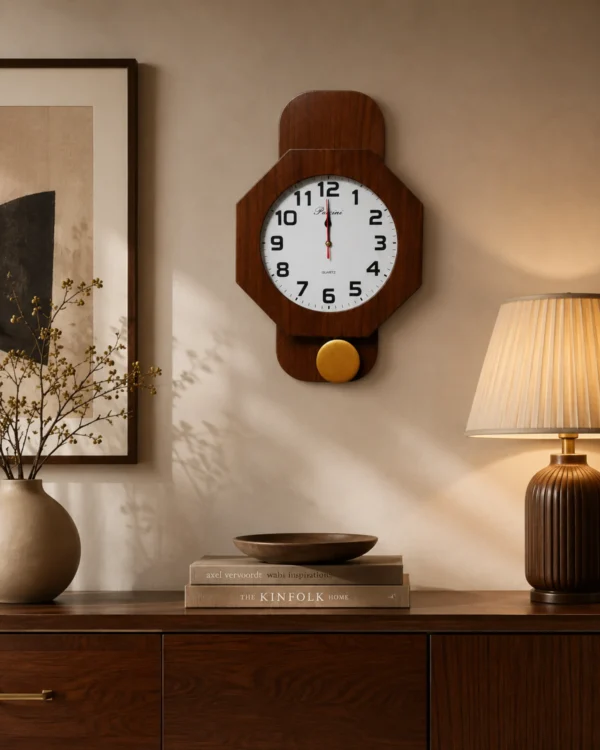 Reloj de Pared Octagonal con Péndulo PACCINIWOOD – Vintage Nogal