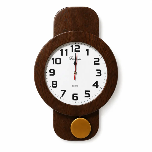 Reloj de Pared Redondo con Péndulo PACCINIWOOD – Vintage Nogal
