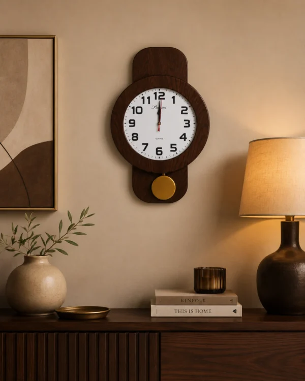 Reloj de Pared Redondo con Péndulo PACCINIWOOD – Vintage Nogal