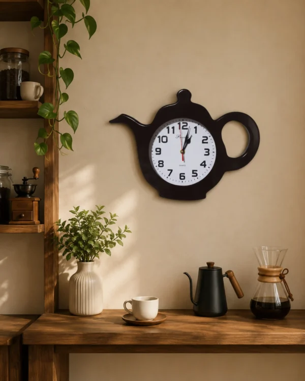 Reloj de Pared con Diseño de Tetera para Cocina y Cafetería