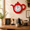 Reloj de Pared con Diseño de Tetera para Cocina y Cafetería