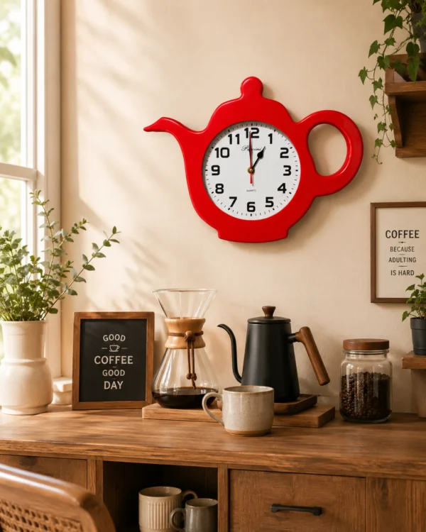 Reloj de Pared con Diseño de Tetera para Cocina y Cafetería