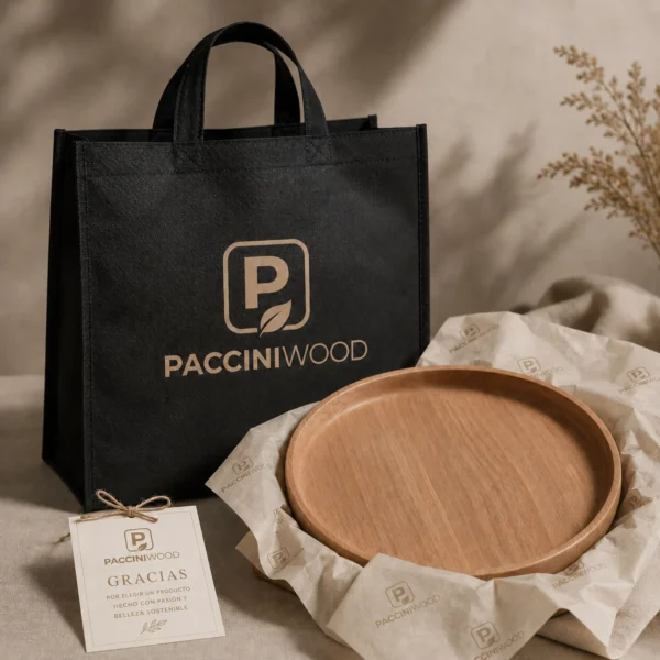 Plato de Madera Natural Redondo para Servir – Colección Raíces